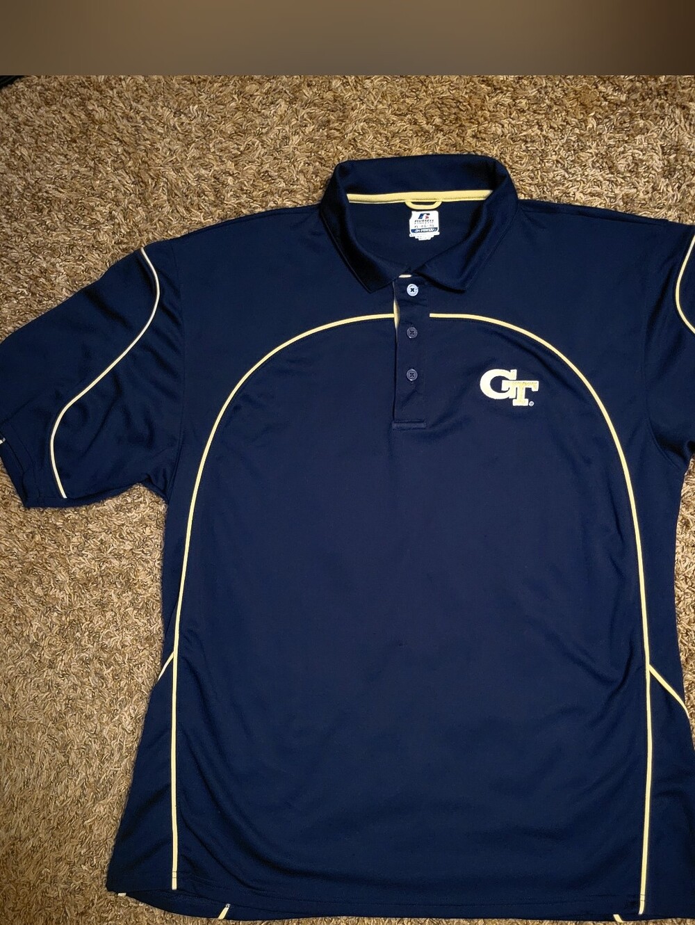 Russell Athletic Navy Polo with Gold Trim and GT Embroidery